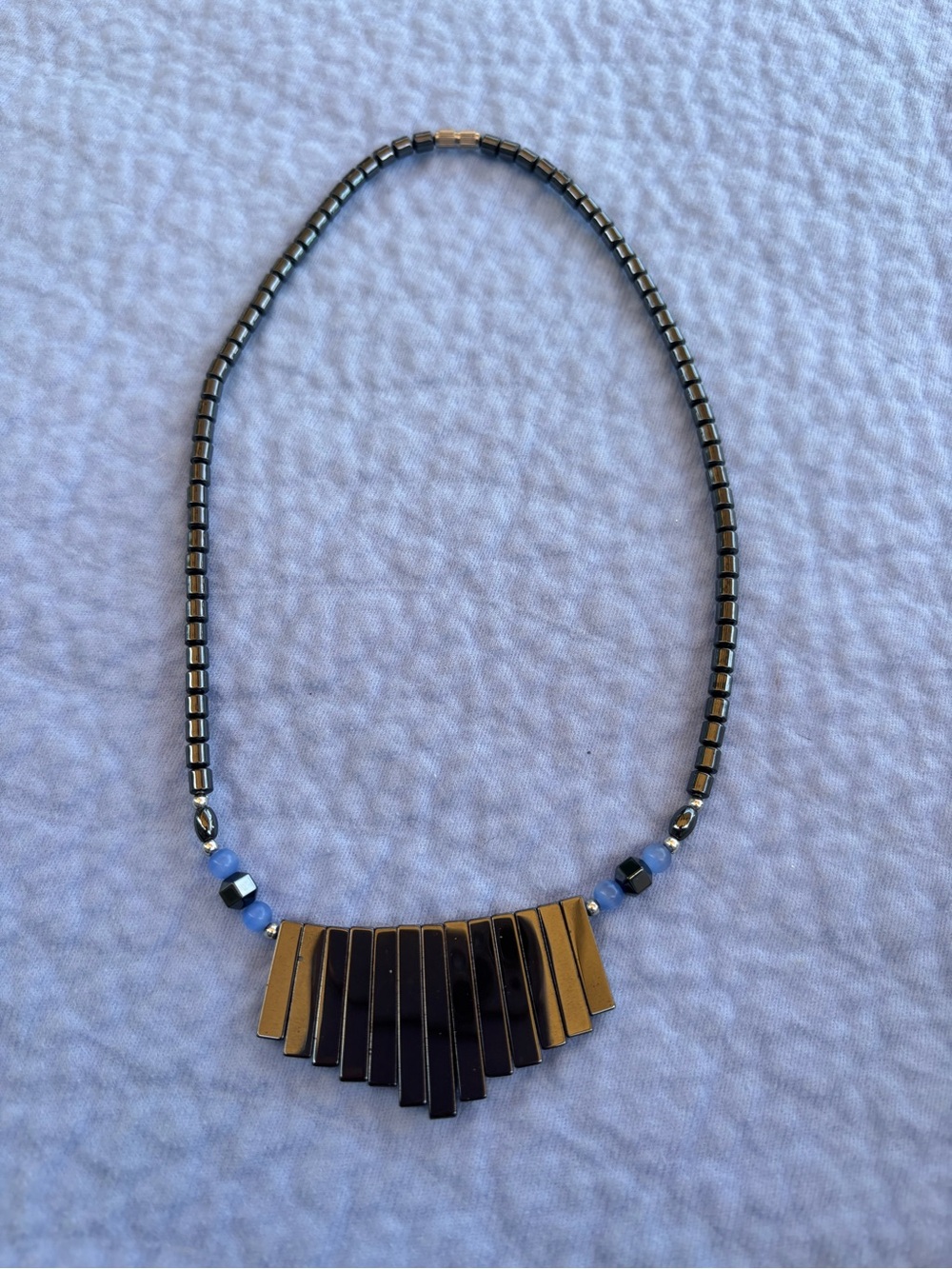 Gold and Black Fan Pendant Necklace with Blue Accents - Women Jewelry